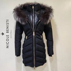💥HOT ITEM!💥Nicole Benisti Ombre Silver/Black Fox Fur Cortina Leather Down Coat